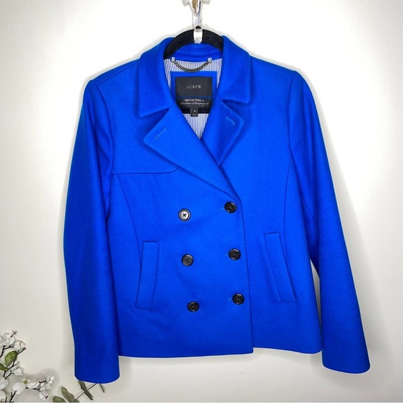 J. CREW Wool Melton Short Peacoat Coat Cobalt Royal Blue - Picture 2 of 6